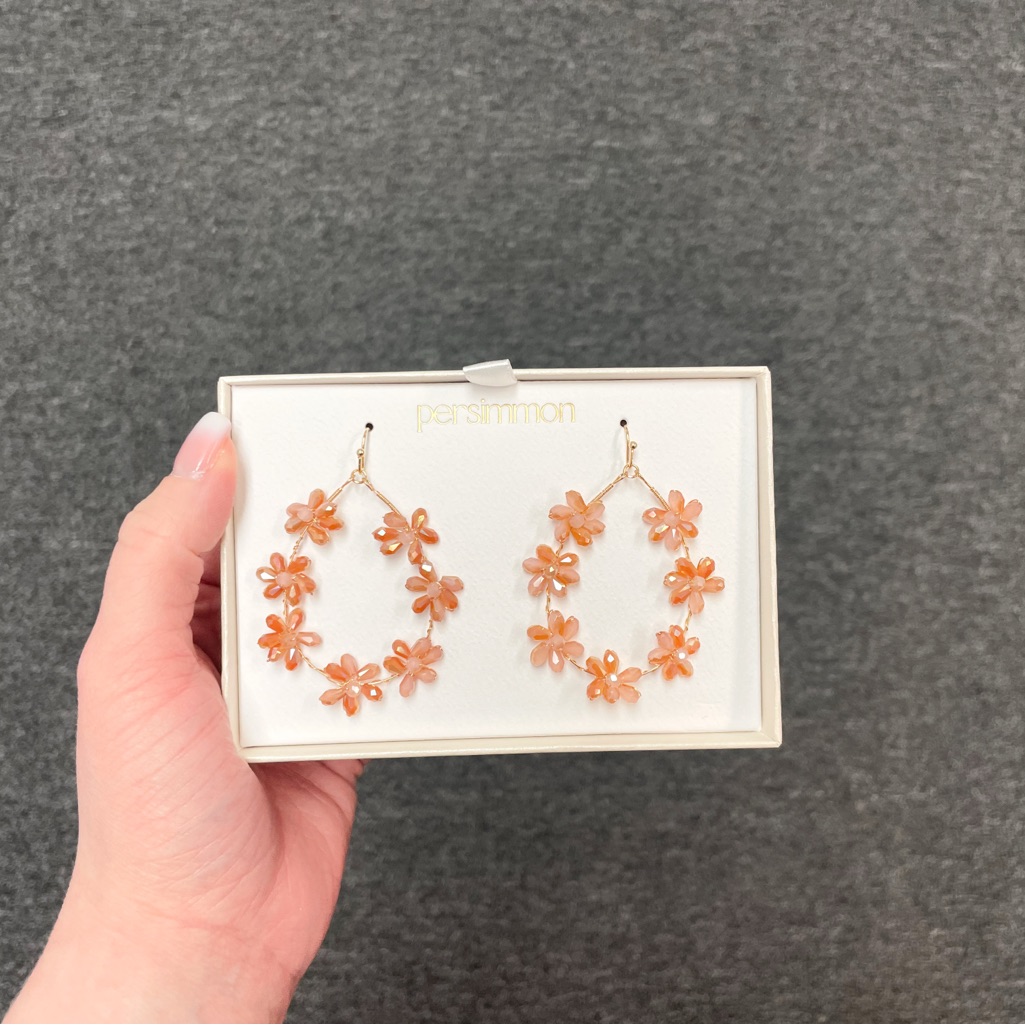 Beaded Floral Hoop Earrings- Corral